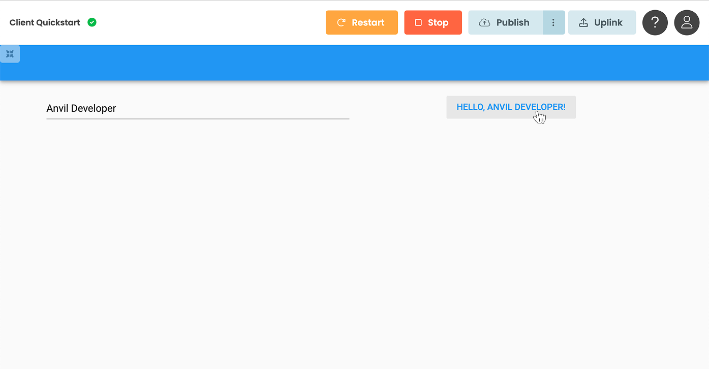Final app the Button greeting the user