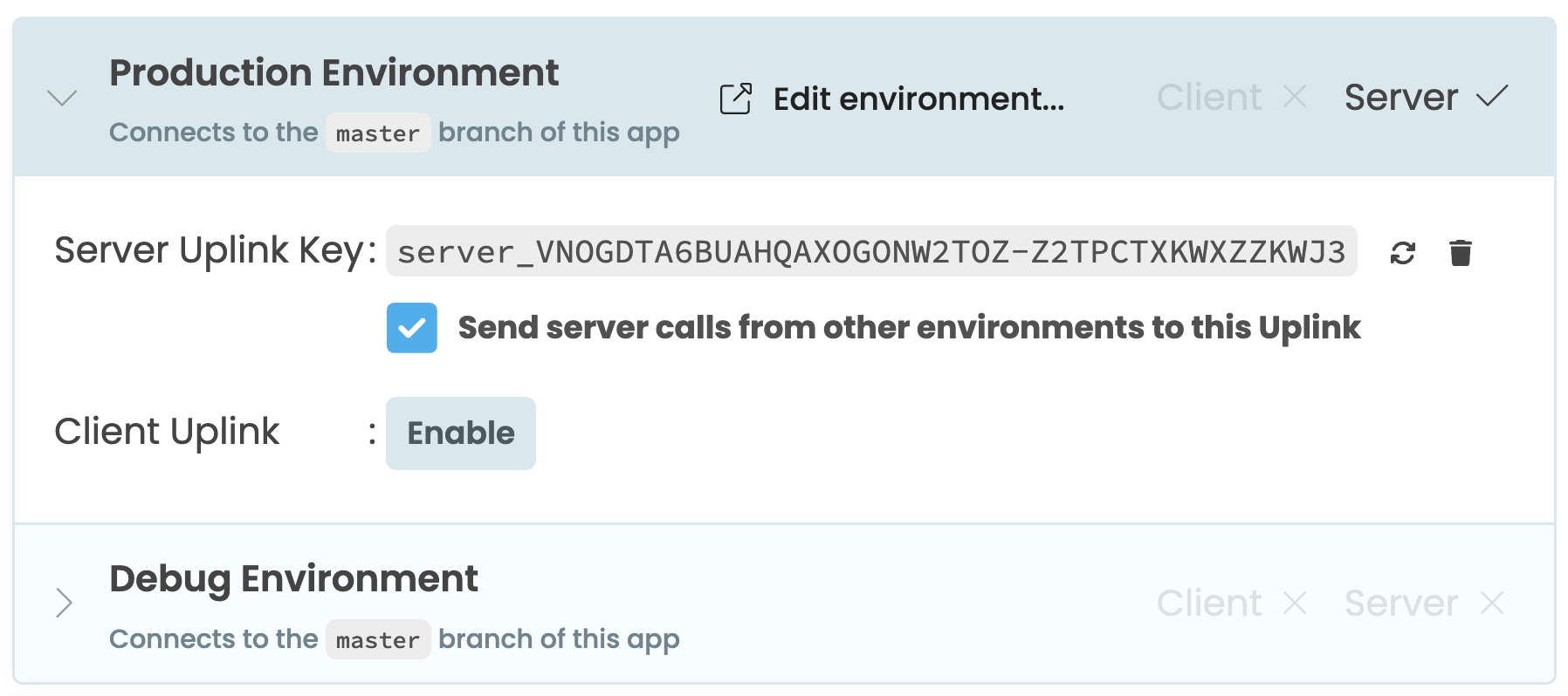 The 'Share Uplink with other environments' checkbox