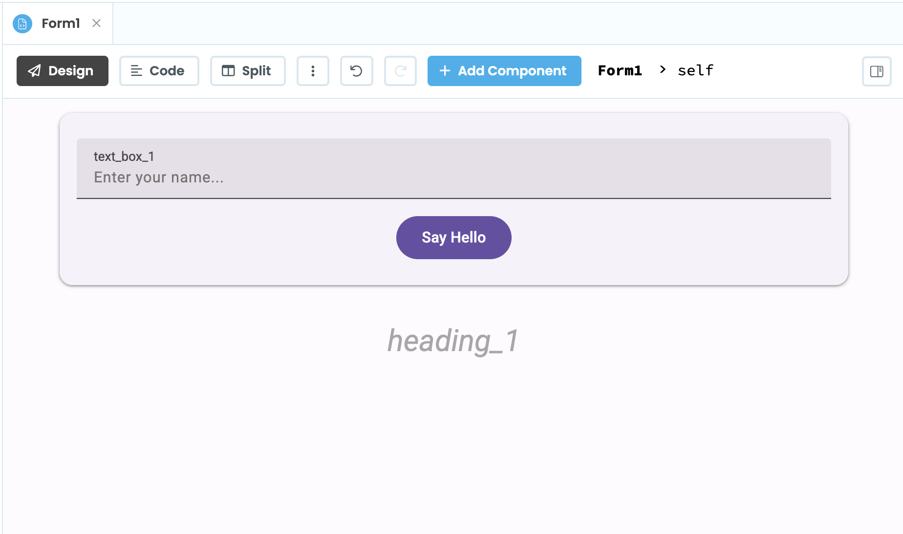 The finished UI for our Hello World app