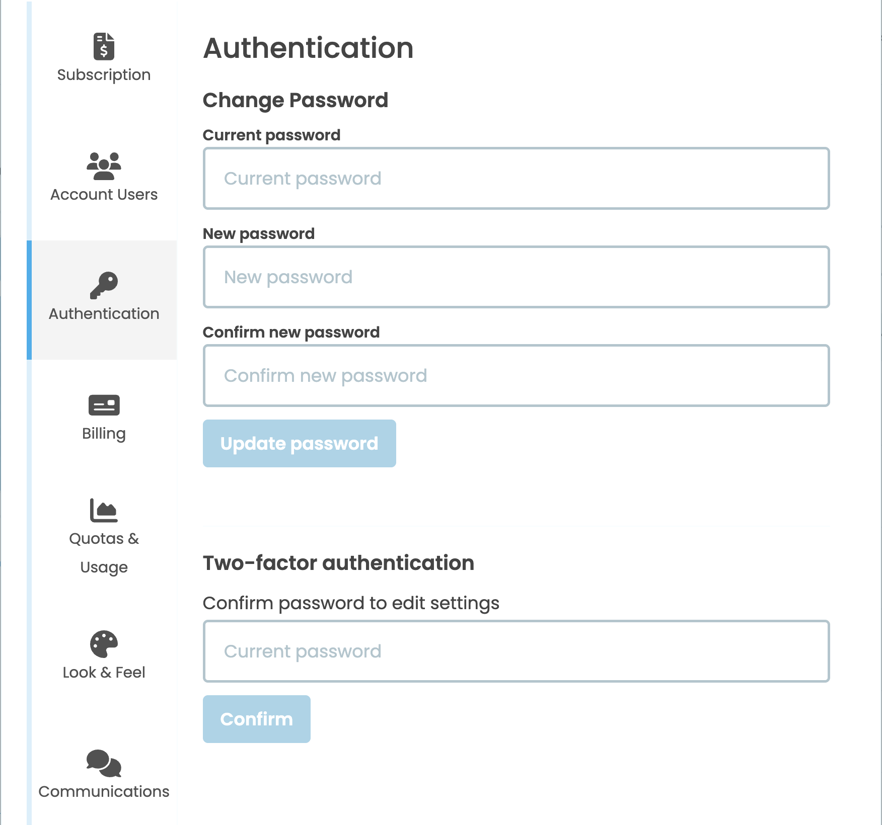 Authentication Menu