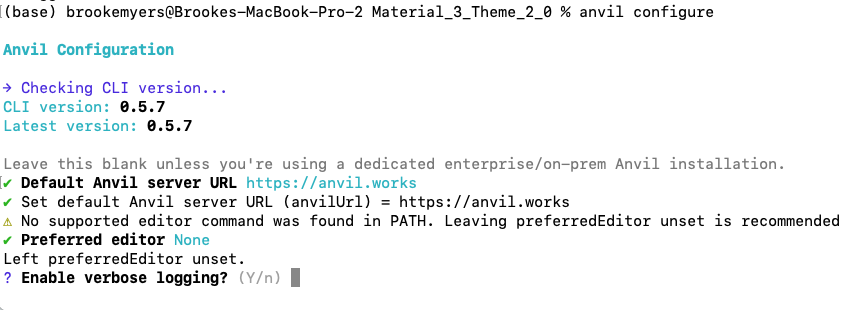 Screenshot of the terminal asking the user to turn on verbose logging.