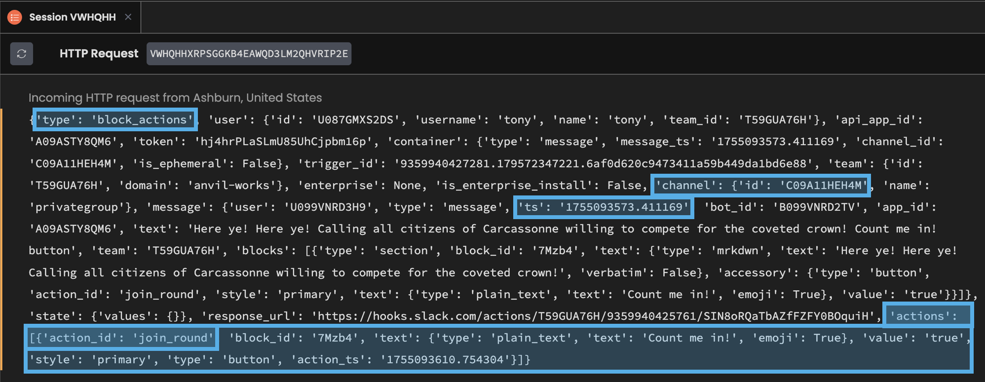 App logs when 'Count me in!' button is clicked